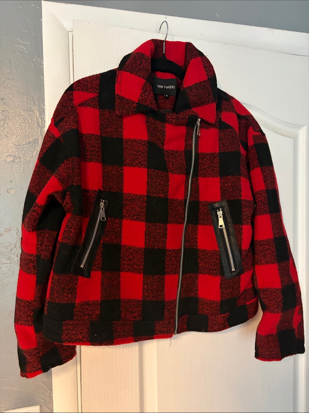 DRIFTWOOD Red & Black Buffalo Plaid Zip Moto Jacket